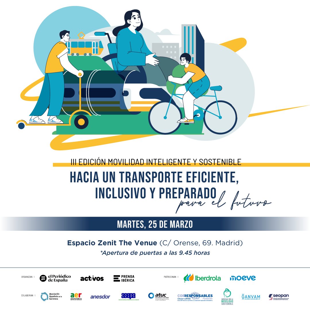 @aecarretera (@aecarretera) on Twitter photo 🚗🚲🔌El III Congreso de Movilidad Inteligente y Sostenible llega a Madrid el 25 de marzo de la mano de <a href="/ElPeriodico_Esp/">El Periódico de España</a>, @ActivosEPE y <a href="/PrensaIberica/">Prensa Ibérica</a>, con la colaboración de <a href="/aecarretera/">@aecarretera</a> y la participación de <a href="/ELENADELAP/">ELENA DE LA PEÑA</a> ℹ️eventosprensaiberica.es/evento/iii-con… 🚗🚲🔌El III Congreso de Movilidad Inteligente y Sostenible llega a Madrid el 25 de marzo de la mano de <a href="/ElPeriodico_Esp/">El Periódico de España</a>, @ActivosEPE y <a href="/PrensaIberica/">Prensa Ibérica</a>, con la colaboración de <a href="/aecarretera/">@aecarretera</a> y la participación de <a href="/ELENADELAP/">ELENA DE LA PEÑA</a> ℹ️eventosprensaiberica.es/evento/iii-con…