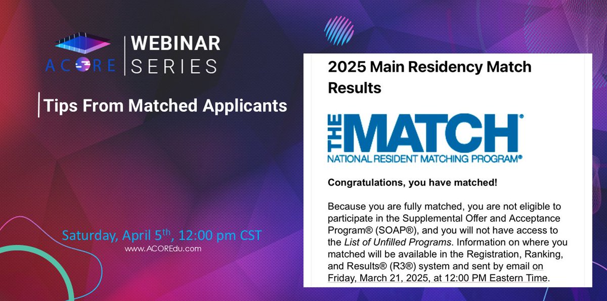 🎉 Congratulations to the #FutureRadRes who MATCHed this year! 🎉

Your hard work and dedication have paid off, and we couldn’t be more excited for you! To celebrate this incredible milestone, ACORE and <a href="/MedBlendPub/">MedBlend</a> have a special gift just for you. 🎁

But that’s not all—Dr.