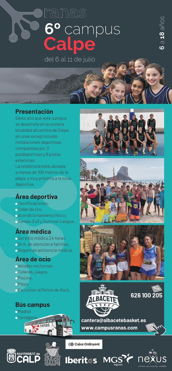 🐸 Los campus son para disfrutar pero el CAMPUS DE VERANO RANAS EN CALPE es para recordar toda la vida

📝 Rellena el cuestionario, mándanos un correo a cantera@albacetebasket.es para confirmar tu inscripción ¡EMPIEZA A SER LEYENDA!

🇪🇸 CALPE campusranas.com/campus-calpe/

#GreenFamily