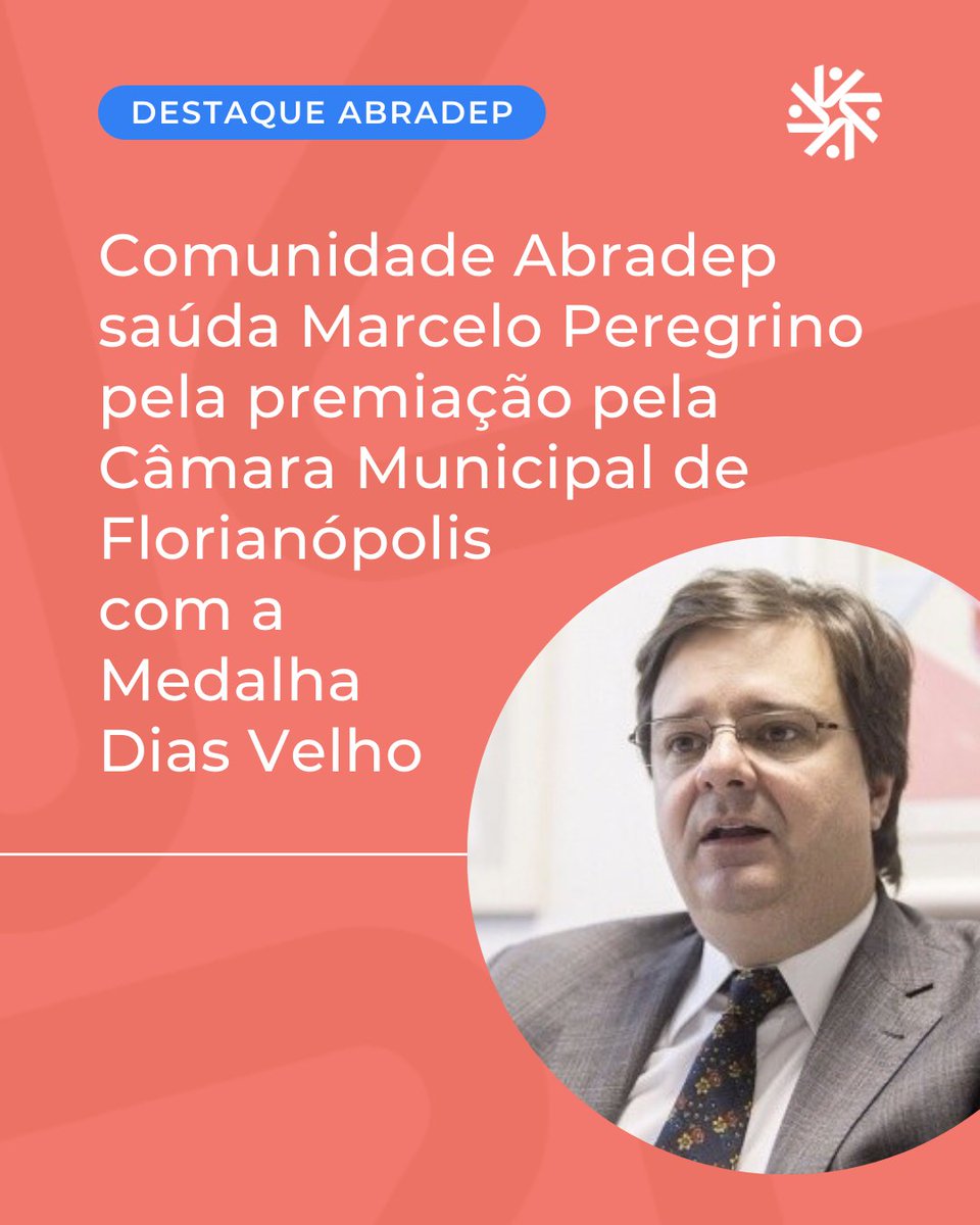A ABRADEP celebra a honraria concedida a Marcelo Peregrino pela Câmara de Florianópolis. Por iniciativa da vereadora Priscila Fernandes, ele receberá a Medalha Dias Velho, que homenageia cidadãos com notável contribuição à cidade. Parabéns! #QuemFAZABRADEP