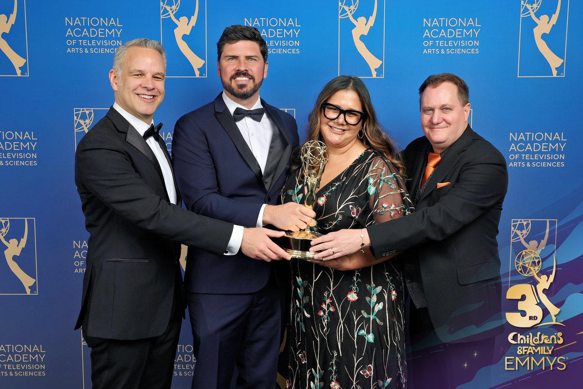 Trent Correy (second from the left), an alumnus of <a href="/AlgonquinColleg/">Algonquin College</a>’s Animation program, has won a Children’s and Family Emmy award for Once Upon a Studio (2023). Kudos to Trent and the whole team who worked on this project 💚 Watch the short: bit.ly/once-upon-a-st…