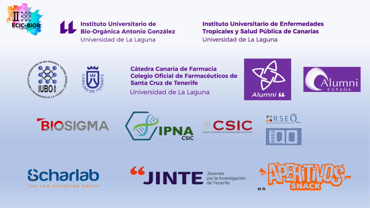 ECIC-BIOR (@ecic_biorg) on Twitter photo We are glad to announce some of our sponsors for the second edición of ECIC-BiOR. Stay tuned‼️
ecicbior.webs.ull.es
We look forward to seeing you on June 4-6 at IUBO 📌.
<a href="/iuboag/">IUBO AG</a> @IPNA_CSIC
<a href="/AsociacionJINTE/">Asociación Jóvenes por la Investigación Tenerife</a> <a href="/aperitivossnack/">Aperitivos Snack 🇮🇨</a> <a href="/CatedraFarmacia/">Cátedra Canaria de Farmacia ULL</a> <a href="/AlumniULL/">Alumni ULL</a> <a href="/biosigmaes/">Biosigma</a> <a href="/RSEQUIMICA/">RSEQ</a> We are glad to announce some of our sponsors for the second edición of ECIC-BiOR. Stay tuned‼️
ecicbior.webs.ull.es
We look forward to seeing you on June 4-6 at IUBO 📌.
<a href="/iuboag/">IUBO AG</a> @IPNA_CSIC
<a href="/AsociacionJINTE/">Asociación Jóvenes por la Investigación Tenerife</a> <a href="/aperitivossnack/">Aperitivos Snack 🇮🇨</a> <a href="/CatedraFarmacia/">Cátedra Canaria de Farmacia ULL</a> <a href="/AlumniULL/">Alumni ULL</a> <a href="/biosigmaes/">Biosigma</a> <a href="/RSEQUIMICA/">RSEQ</a>