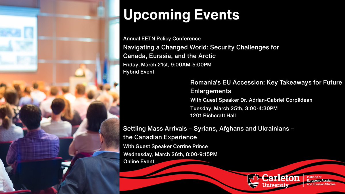 Don’t forget to sign up for our upcoming events in the latter half of March. Links for those attending online will be provided upon registration. Find more information and the registration forms on our event page here: carleton.ca/eurus/events-2/