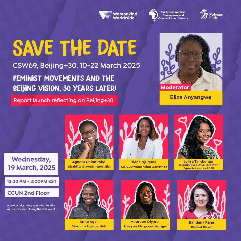 Eliza Anyangwe (elizatalks.bsky.social) (@elizatalks) on Twitter photo Still at #CSW69? Join me @ <a href="/woman_kind/">Womankind Worldwide</a>’s 12:30 ET event for a lively reflection on Beijing+30*!
*For those who don’t know their feminist history, 14K people attended 4th World Conference on Women in Beijing in 1995. It was there the concept of ‘human rights’ was applied to women Still at #CSW69? Join me @ <a href="/woman_kind/">Womankind Worldwide</a>’s 12:30 ET event for a lively reflection on Beijing+30*!
*For those who don’t know their feminist history, 14K people attended 4th World Conference on Women in Beijing in 1995. It was there the concept of ‘human rights’ was applied to women