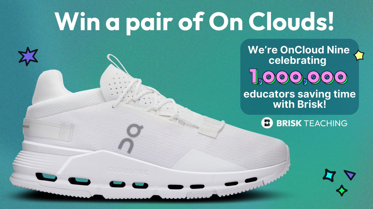 Brisk Teaching (@briskteaching) on Twitter photo ๐จ GIVEAWAY ALERT ๐จ
Weโre OnCloud Nine celebrating 1 MILLION EDUCATORS saving time with Briskโฆ so weโre giving away a pair of OnCloud sneakers! ๐โจ
How to enter:
โ
Follow us at <a href="/briskteaching/">Brisk Teaching</a>
๐ Repost this post
๐ Tag an educator who also needs some fresh kicks
Winner ๐จ GIVEAWAY ALERT ๐จ
Weโre OnCloud Nine celebrating 1 MILLION EDUCATORS saving time with Briskโฆ so weโre giving away a pair of OnCloud sneakers! ๐โจ
How to enter:
โ
Follow us at <a href="/briskteaching/">Brisk Teaching</a>
๐ Repost this post
๐ Tag an educator who also needs some fresh kicks
Winner