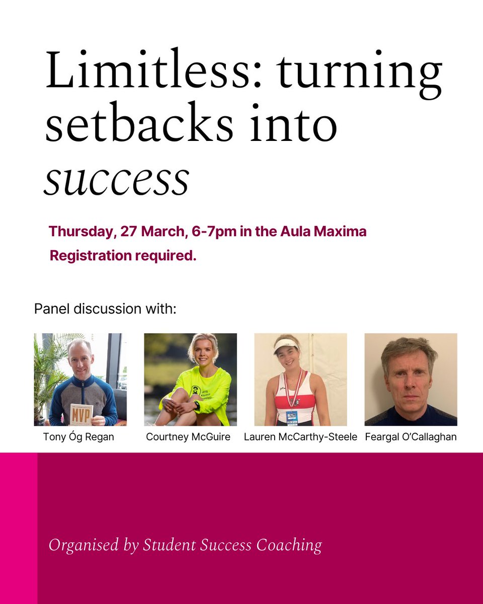 Student Success Coaching, in partnership with the Sport and Recreation Unit, will be hosting an inspiring panel discussion on the 27th March, from 6-7 pm in the Aula Maxima. Click the link below to register. lnkd.in/e2WAHsjN