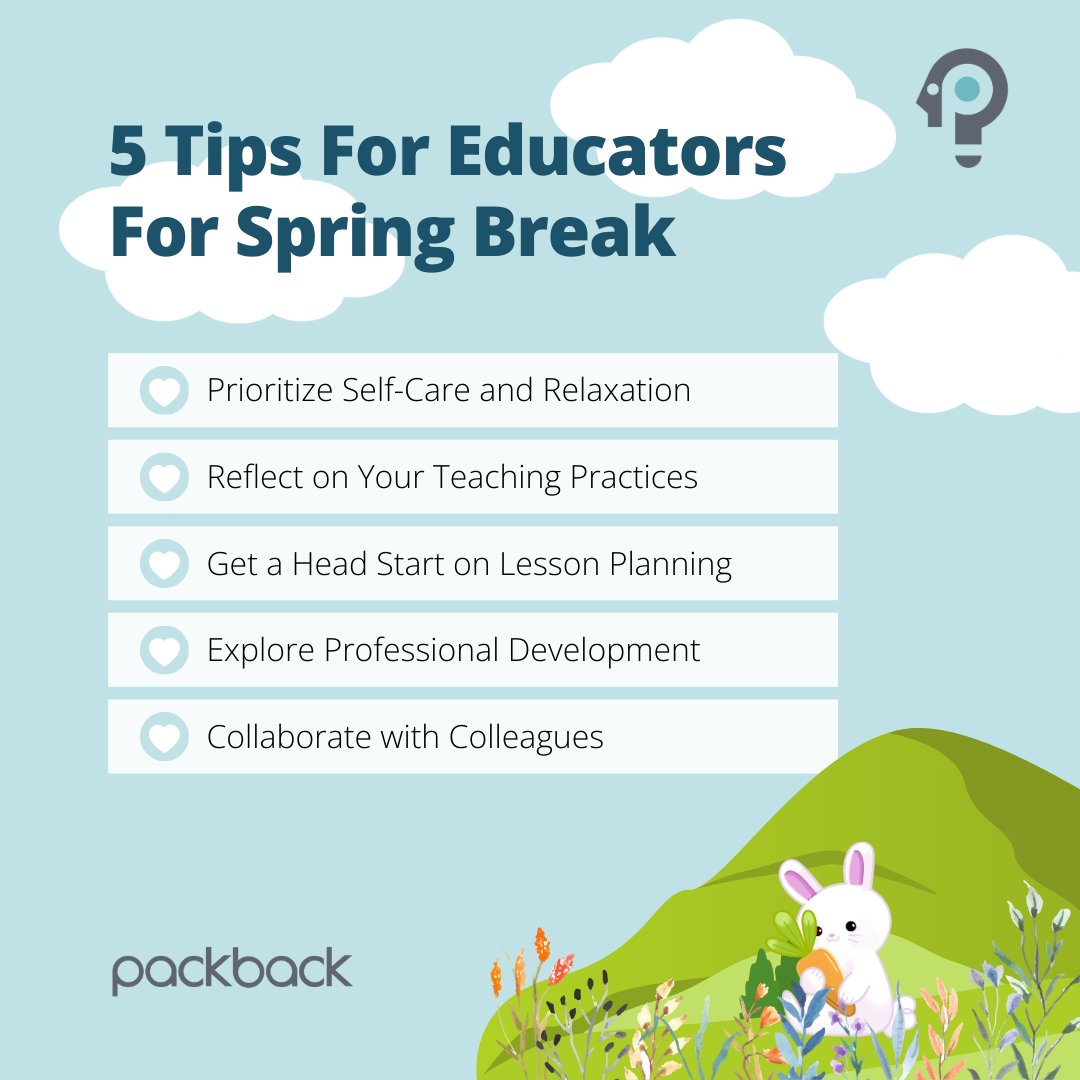 packbackco's tweet photo. It's that time of year again, Spring Break is right around the corner. In addition to relaxing, here are some tips for educators to help make the most out of their time off!

#springbreak #educatortips https://t.co/cG7SETKNRP