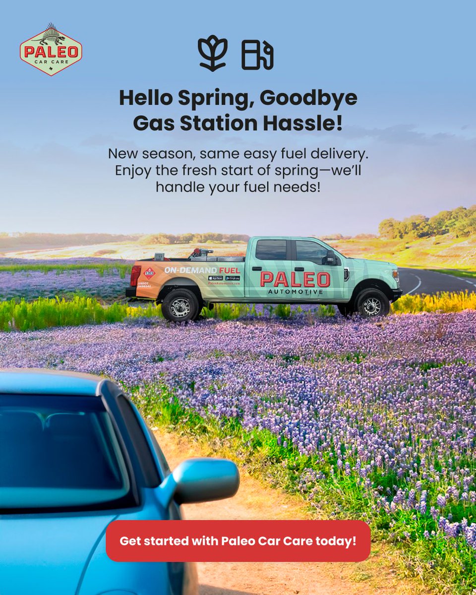 paleocarcare's tweet photo. Gas stations? What are those?⛽️🚗

At Paleo Car Care, we'll deliver gas straight to your location and pump it for you—no more waiting in lines or wasting time.🌿✨ Spring is for enjoying the sunshine, not the gas station.🌞

Learn more at our website here: https://t.co/QflxguQ6ds https://t.co/gN8ntdmloD