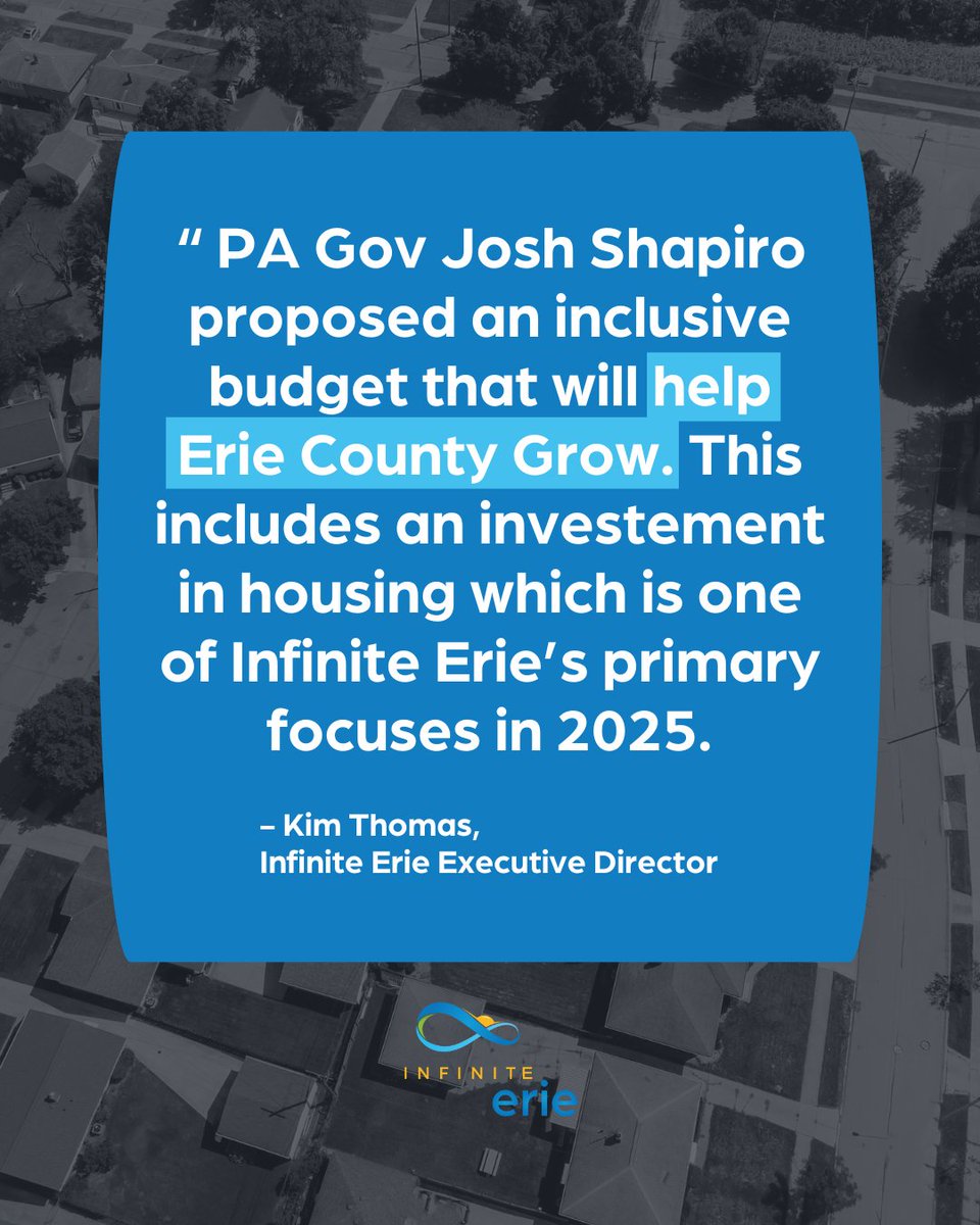 InfiniteErie's tweet image. One of our top priorities in 2025 is fighting the housing crisis in Erie. See how Pennsylvania is stepping up to the challenge at the state level with Governor Shapiros proposed #PABudget.
Learn more here ➡️ pa.gov/governor/gover…