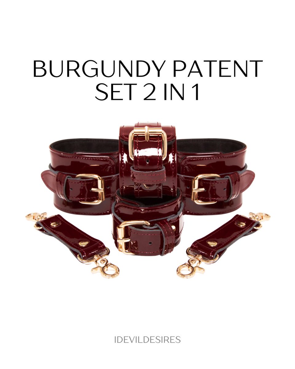 desires_devil's tweet photo. Sleek. Shiny. Sensational. The Burgundy Patent Bondage Set combines rich color with a glossy finish, creating a look that's impossible to forget. Two pieces, endless possibilities. Shop now at https://t.co/odWRlcf7EP

#cuffs #bondage #bdsm #latex https://t.co/AkQzezDANv