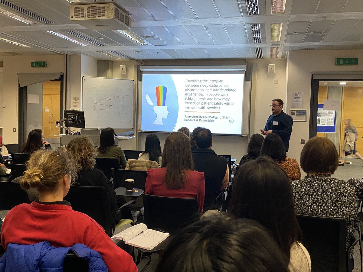NIHR Greater Manchester PSRC (@gm_psrc) on Twitter photo Another great presentation today at the <a href="/NIHRPSRCs/">NIHR PSRC Network (SafetyNet)</a> #SafetyNetPhD event 👏
Our PhD student, Adam O’Neill, shared insights on his project exploring the interplay between sleep disturbance, dissociation, and suicide-related outcomes (including self-harm) in people with Another great presentation today at the <a href="/NIHRPSRCs/">NIHR PSRC Network (SafetyNet)</a> #SafetyNetPhD event 👏
Our PhD student, Adam O’Neill, shared insights on his project exploring the interplay between sleep disturbance, dissociation, and suicide-related outcomes (including self-harm) in people with