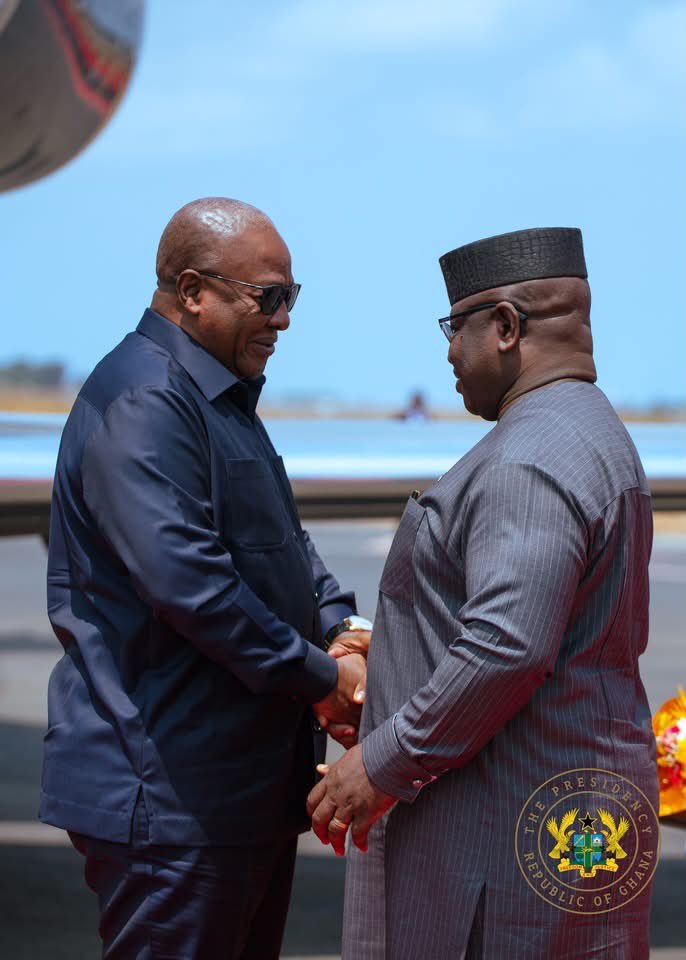 JDMahama's tweet photo. During my one-day working visit to Freetown on Tuesday, I held a productive meeting with my brother, President Dr. Julius Maada Bio of Sierra Leone. 

Our discussions centred on strengthening the bonds between Ghana and Sierra Leone through enhanced bilateral cooperation in trade, education, investment, and institutional support. We agreed to revitalise the joint cooperation agreement initially signed in 2018, with a proposal to hold the inaugural meeting here in Ghana soon!

We shared our commitment to meeting the aspirations of our citizens and ensuring progress in key sectors. We also addressed pressing regional challenges, including terrorism, conflict, and drug trafficking, reaffirming our dedication to finding solutions and mitigating their impact.

We discussed the importance of enhancing the West African Power Pool to boost regional power generation and distribution.

I also interacted with the Ghanaian community and assured them we would address their permits and tax concerns.

#MahamaThePresident