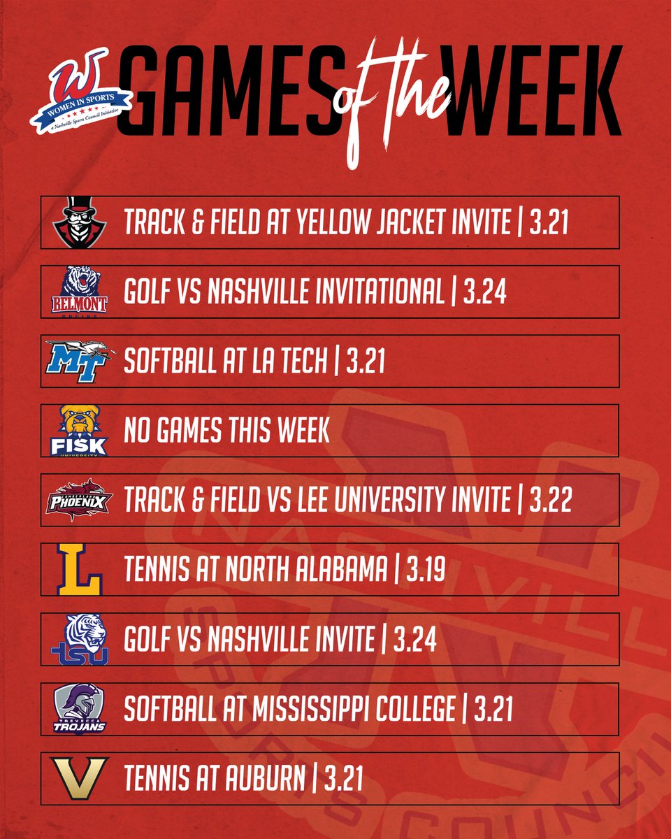Don’t miss these epic matchups featuring the best in women’s sports! Who are you tuning in for? 👀💪

#womeninsports #womenempowerment #femaleathletics #nashvillesports #musiccity