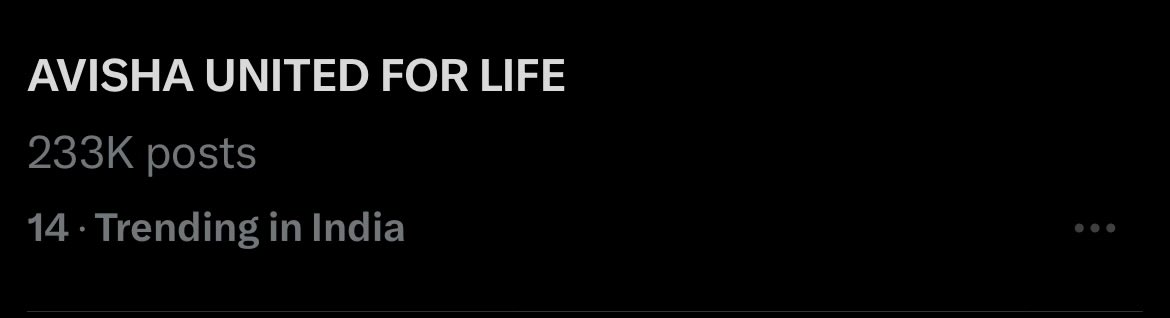AVISHA UNITED FOR LIFE  is trending ✨

Positivity always stands stronger than negativity:)

Even after so much negativity also the love and craze for #AviSha is only rising ❤️🌻

The hype is real and two projects are on their way to land 🧿✨

#AvinashMishra #EishaSingh