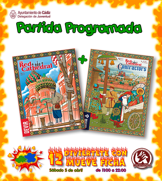 En las #XIIDivierteteconMueveFicha del 5/4 en @juventudcadiz organizaremos muchas partidas. Algunas de ellas:
16:00 The Red Cathedral
17:00 Castillos de Borgoña
17:00 Blood on the clocktower.
+info e inscripciones aquí: mueveficha.es/xii-diviertete…