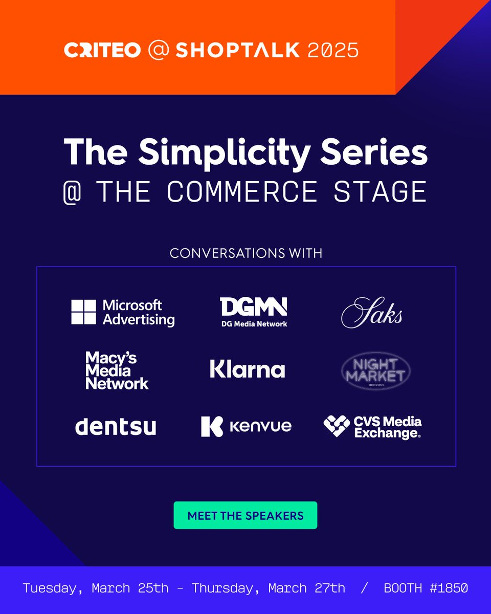 Join us at #Shoptalk2025 for The Simplicity Series ⭐️

Stop by our booth for insights from industry leaders on what’s shaping #commercemedia. Followed by networking, coffee, and snacks—because great ideas deserve great conversations! ☕️

Full agenda 👉 bit.ly/43Qnjnp