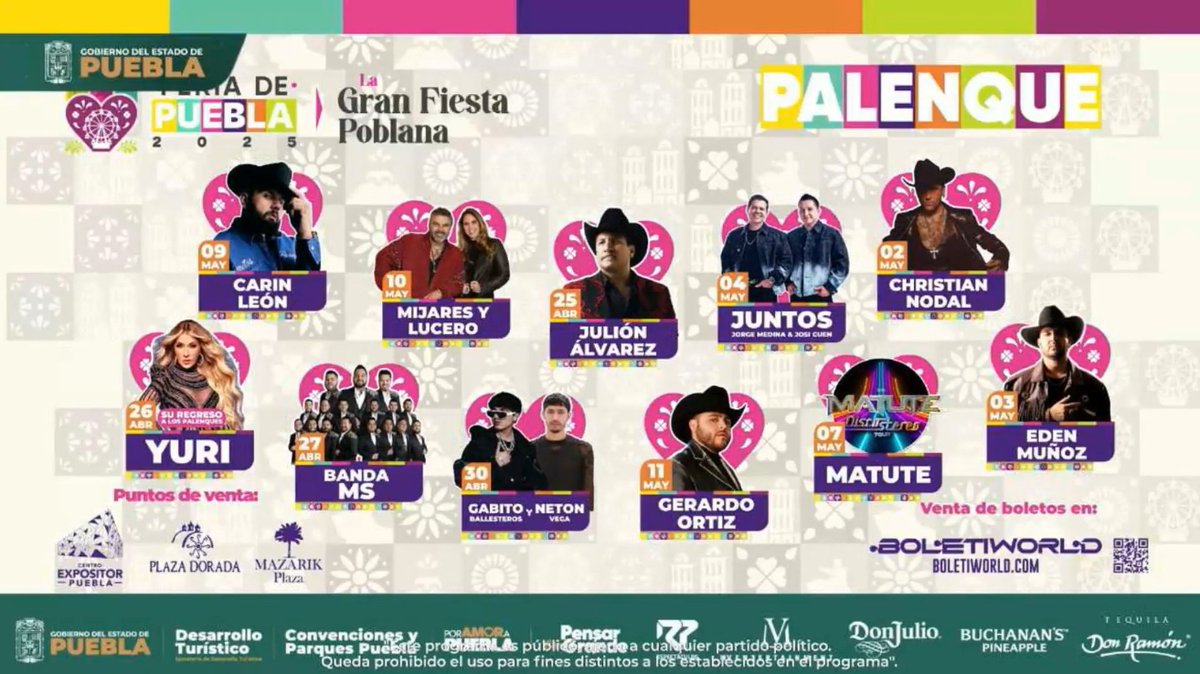Sergio_R_Lopez's tweet photo. Así la cartelera del Palenque de la #FeriaDePuebla2025 https://t.co/DjPTWjbPeW
