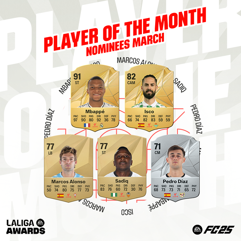 EASPORTSFC's tweet image. Big-name players delivering in the big moments 🏆

Vote now for your March @LaLiga Player of the Month: potm.easports.com