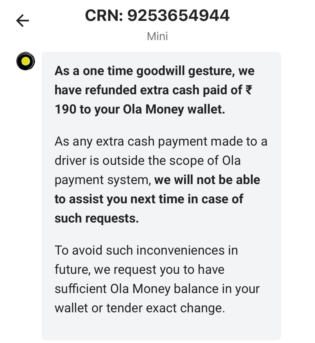 SandeeepKishan's tweet photo. @ola_supports I have not received any ₹190 refund in my Ola Money, Please Refund the ₹190 https://t.co/ntbrAciPCq