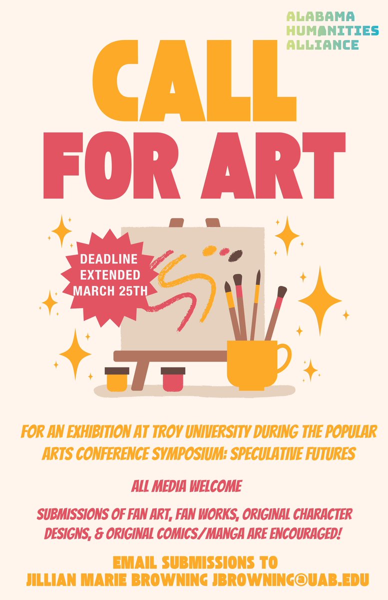 We are doing another symposium for <a href="/Popular_Arts/">Popular Arts Conference</a> this year! This time at Troy University. I am curating another exhibition of fan art, fan works, original character concepts, and the like! This is open to everyone and not just students. I’d love to see more kpop submissions 👀.