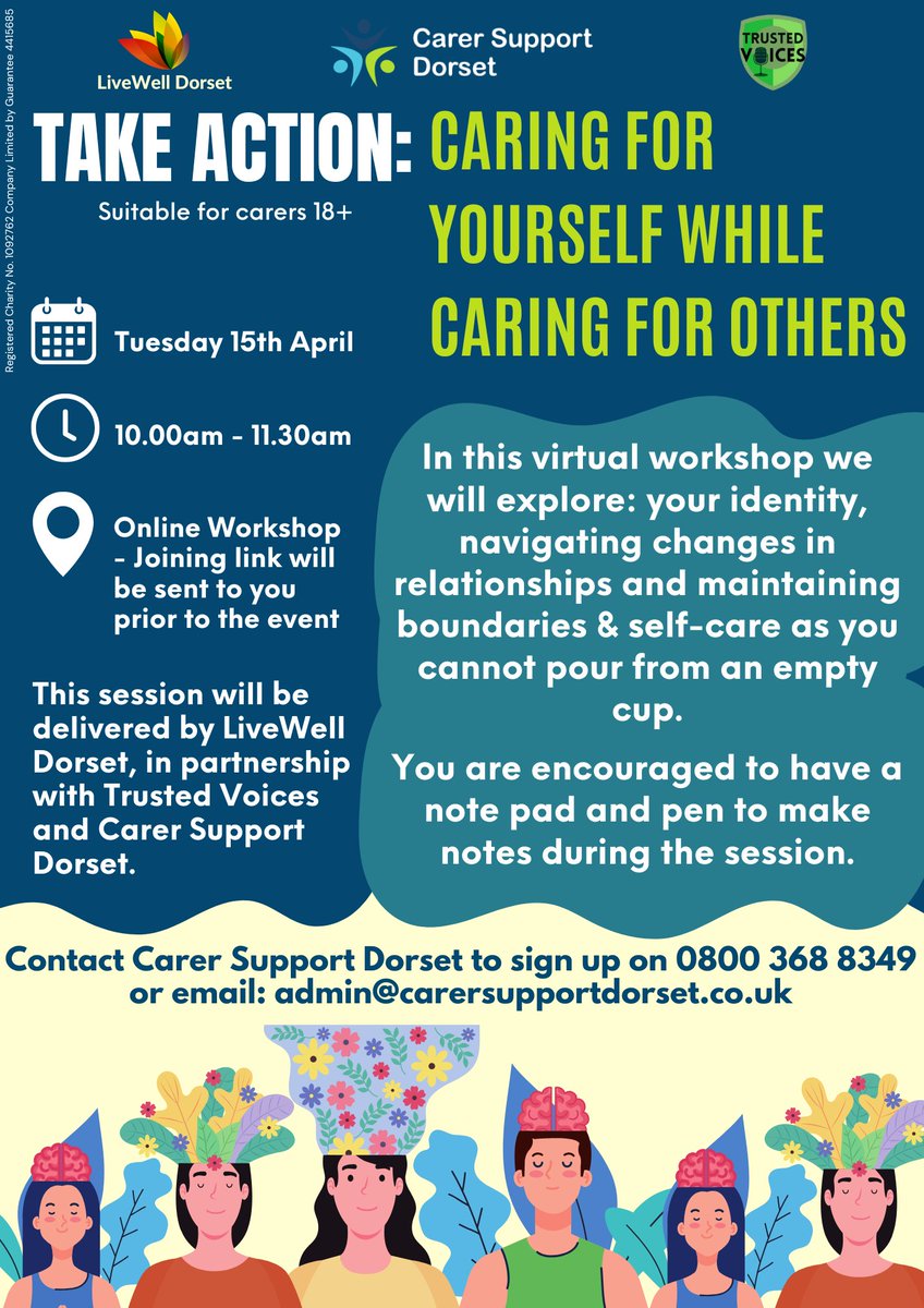 Carer Support Dorset (@carersdorset) on Twitter photo Join us, <a href="/LWDorset/">LiveWell Dorset</a> and Trusted Voices Dorset for our Take Action: Caring for Yourself While Caring for Others virtual workshop!๐Sign up now by calling Carer Support Dorset at 0800 368 8349 or email admin@carersupportdorset.co.uk today! #CarersSupport #SelfCareMatters Join us, <a href="/LWDorset/">LiveWell Dorset</a> and Trusted Voices Dorset for our Take Action: Caring for Yourself While Caring for Others virtual workshop!๐Sign up now by calling Carer Support Dorset at 0800 368 8349 or email admin@carersupportdorset.co.uk today! #CarersSupport #SelfCareMatters