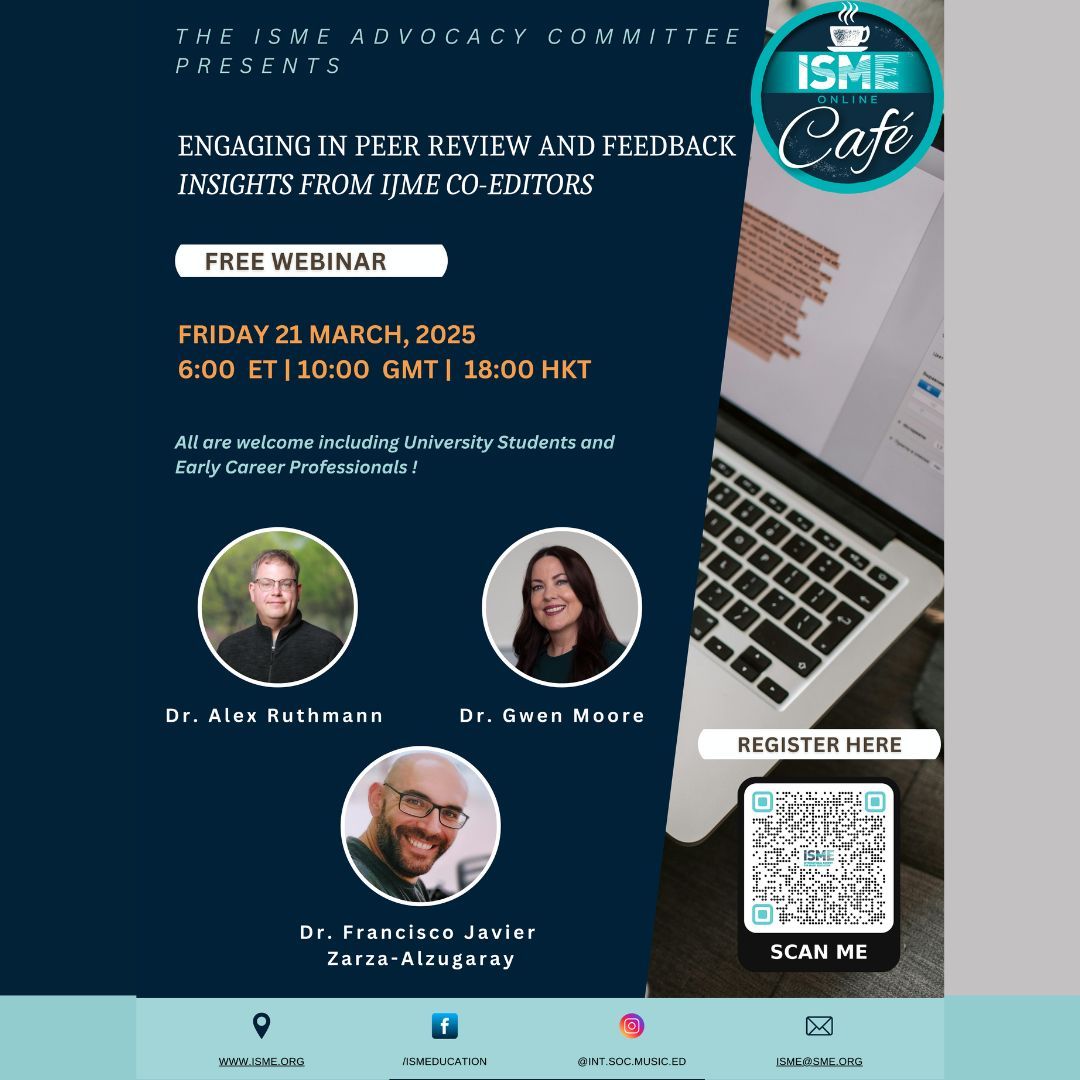 Reminder! Don't Miss This ISME Café Webinar! 
Time: 6:00 ET |10:00 GMT | 18:00 HKT
Register now! Scan the QR code or sign up here: us06web.zoom.us/meeting/regist… 

See you there! 🎼