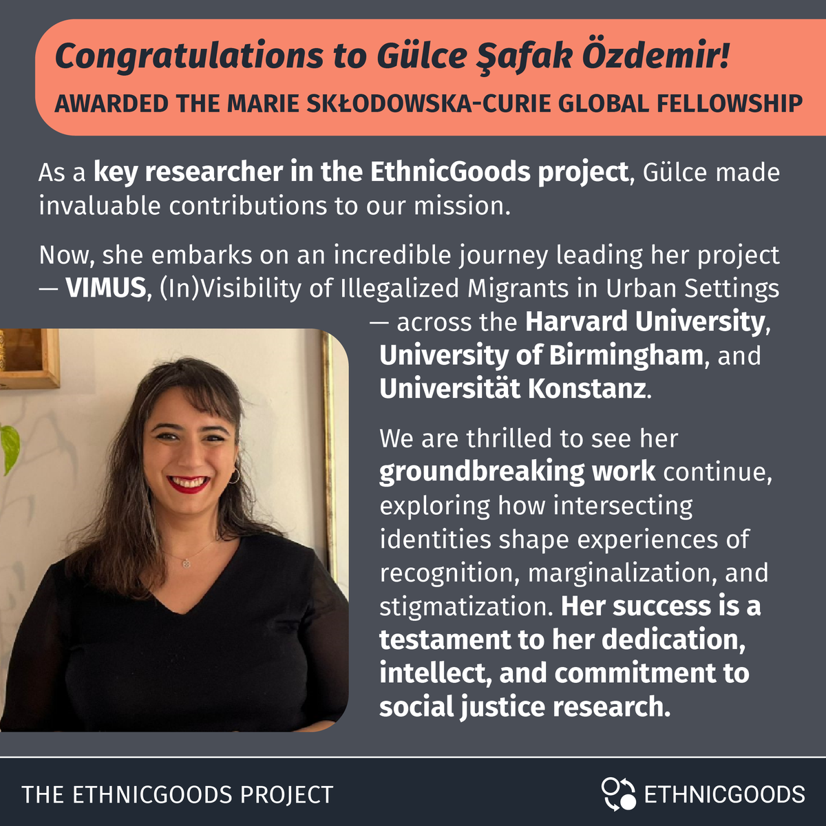 ETHNICGOODS (@ethnicgoods) on Twitter photo The EthnicGoods team is incredibly proud to celebrate <a href="/gulcozdemir/">Gülce Şafak ÖZDEMİR</a> for being awarded the prestigious Marie Skłodowska-Curie Global Fellowship—on her first attempt!
This is an outstanding achievement, and we can’t wait to see the impact of your #research!
#MarieCurieFellowship The EthnicGoods team is incredibly proud to celebrate <a href="/gulcozdemir/">Gülce Şafak ÖZDEMİR</a> for being awarded the prestigious Marie Skłodowska-Curie Global Fellowship—on her first attempt!
This is an outstanding achievement, and we can’t wait to see the impact of your #research!
#MarieCurieFellowship