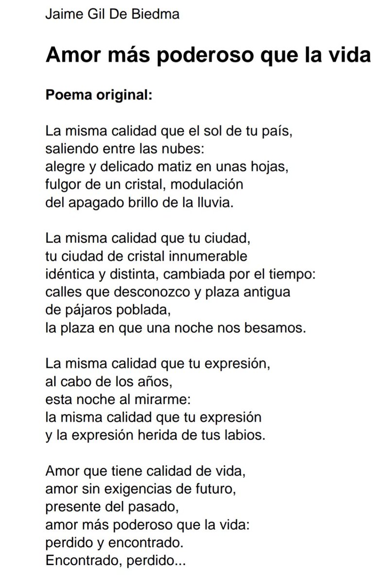 Poesía de la experiencia, educación sentimental, el paso del tiempo, la experiencia vital de lo cotidiano desde la conciencia poética honesta. A #JaimeGilDeBiedma le bastaron tres libros para convertirse en uno de los poetas imprescindibles de la segunda mitad del s. XX. Ejemplo: