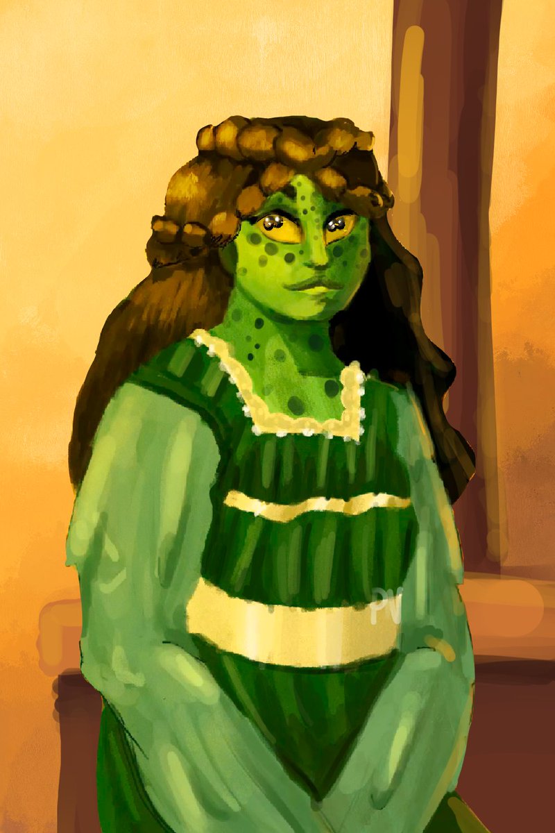 I'm in a fae regency campaign with some friends and painted my PC Begonia! She's been cursed to look like a frog but don't worry she still slays.
Also I hate painting fabric rip
#painting #fae #ttrpg