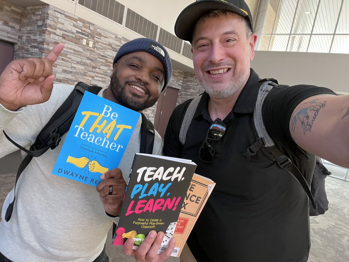 burgessdave's tweet image. So awesome to see #dbcincbooks authors connecting in the wild! 
Here is #BeTHATTeacher author, @TeachMrReed, and #TeachPlAyLearn #TheScienceBox author, @AdamPetersonEdu at a conference! 
#tlap