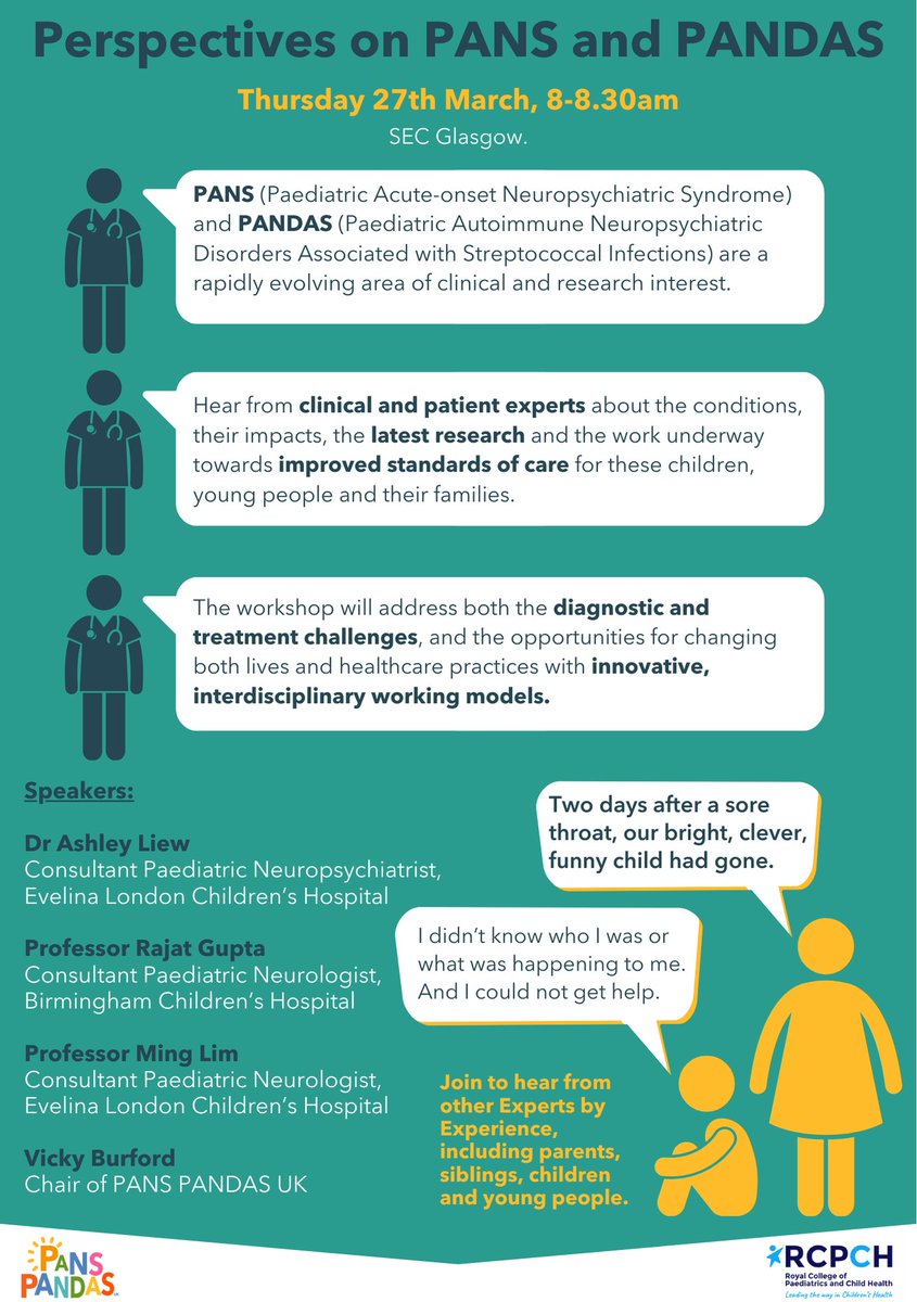 Calling all #RCPCH attendees!

Join our patient-led workshop on Thursday morning, 27th, to learn more about post-infectious neuropsychiatric diseases PANS and PANDAS

<a href="/RCPCHtweets/">RCPCH</a>