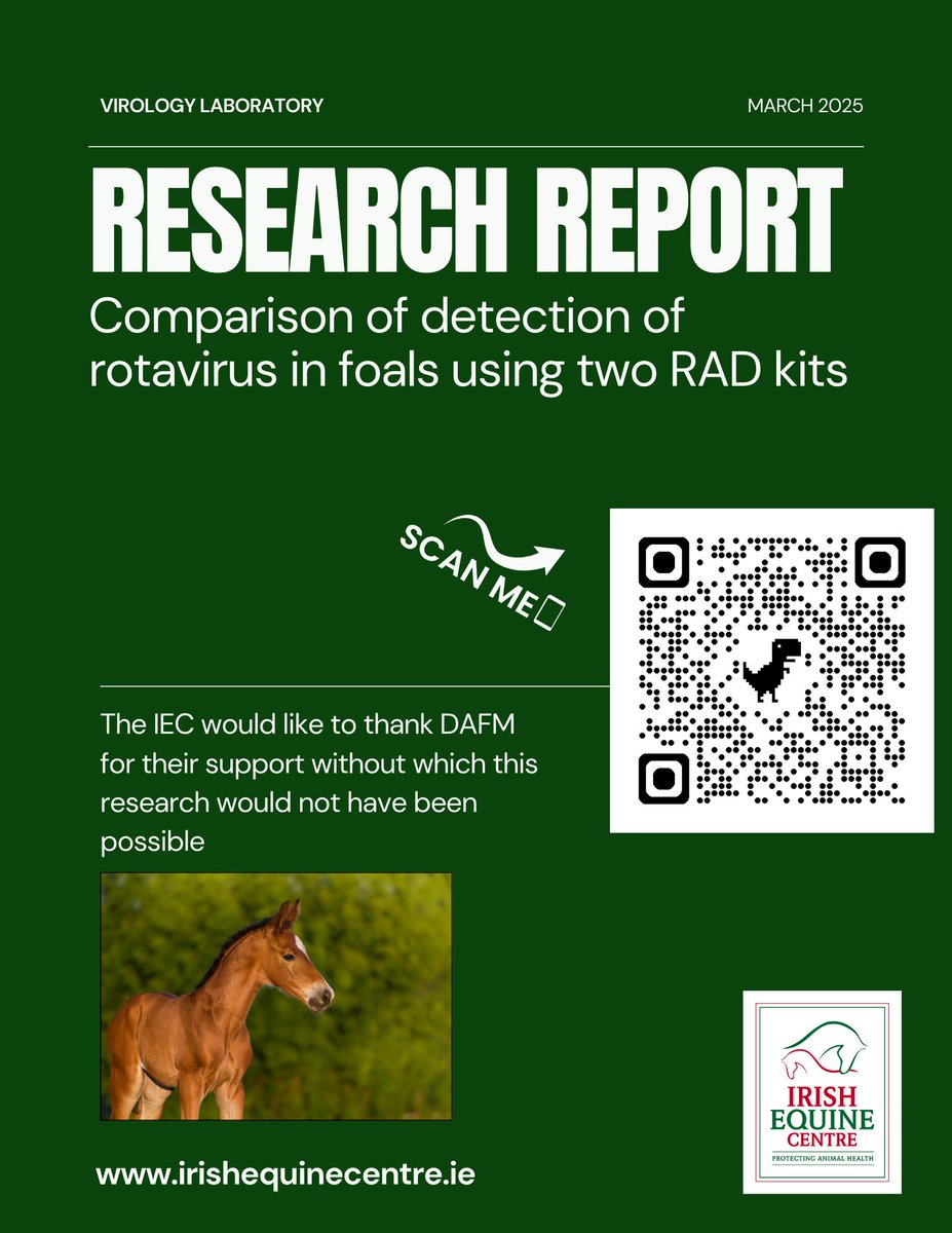 IrelandEquine's tweet image. 🔬 Huge thanks to DAFM for their generous financial support, which made our latest research possible! 🙌.Massive well done to our research team in Virology for the outstanding work on our project “The Investigation of Viral Diarrhoea in Foals” 🐴🔍
#equinehealth #DAFM #irishhorse