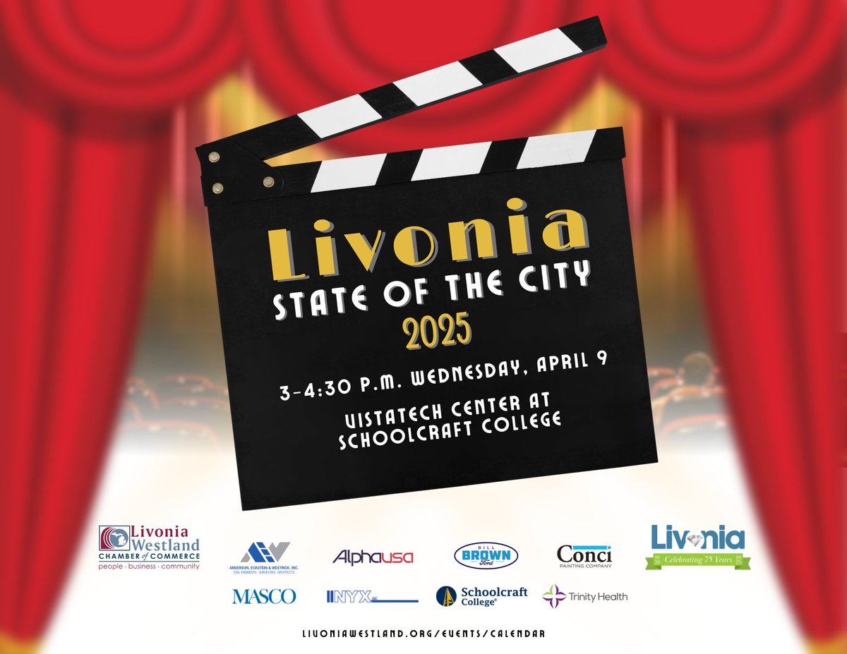 Livonia State of the City returns to Schoolcraft College April 9. We expect 300+ people to gather for Mayor Maureen Miller Brosnan's annual address which includes details on plans to develop a dynamic City Center. Get your seat at: livoniawestland.org