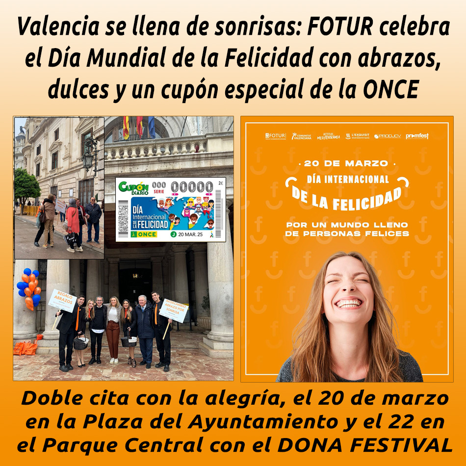 hosteleriaenvlc's tweet photo. VALENCIA SE LLENA DE SONRISAS: FOTUR CELEBRA EL DÍA MUNDIAL DE LA FELICIDAD CON ABRAZOS, DULCES Y UN CUPÓN ESPECIAL DE LA ONCE
https://t.co/dhfpZk52ys
@GrupoSocialONCE @FoturValencia @ProdjCv @vfvgrupo #Valencia #DiaMundialDeLaFelicidad #FOTUR #Sonrisas #HosteleriaEnValencia https://t.co/B2oz0Q16Uc