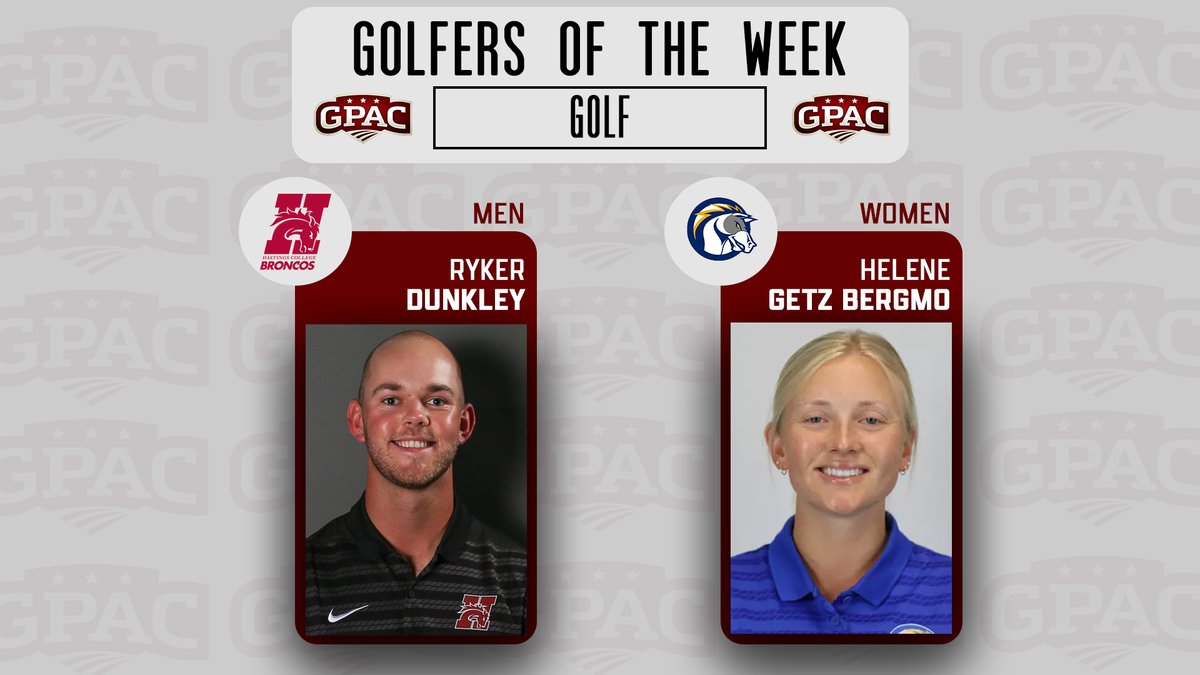 Great Plains Athletic Conference (@gpacsports) on Twitter photo GOLF: Week 6 Honors - (Men) Ryker Dunkley of <a href="/HastingsBroncos/">Hastings College Athletics</a> and (Women) Helene Getz Bergmo of <a href="/bcuchargers/">Briar Cliff Athletics</a>.
Complete Release:
tinyurl.com/gpacgolf6 GOLF: Week 6 Honors - (Men) Ryker Dunkley of <a href="/HastingsBroncos/">Hastings College Athletics</a> and (Women) Helene Getz Bergmo of <a href="/bcuchargers/">Briar Cliff Athletics</a>.
Complete Release:
tinyurl.com/gpacgolf6