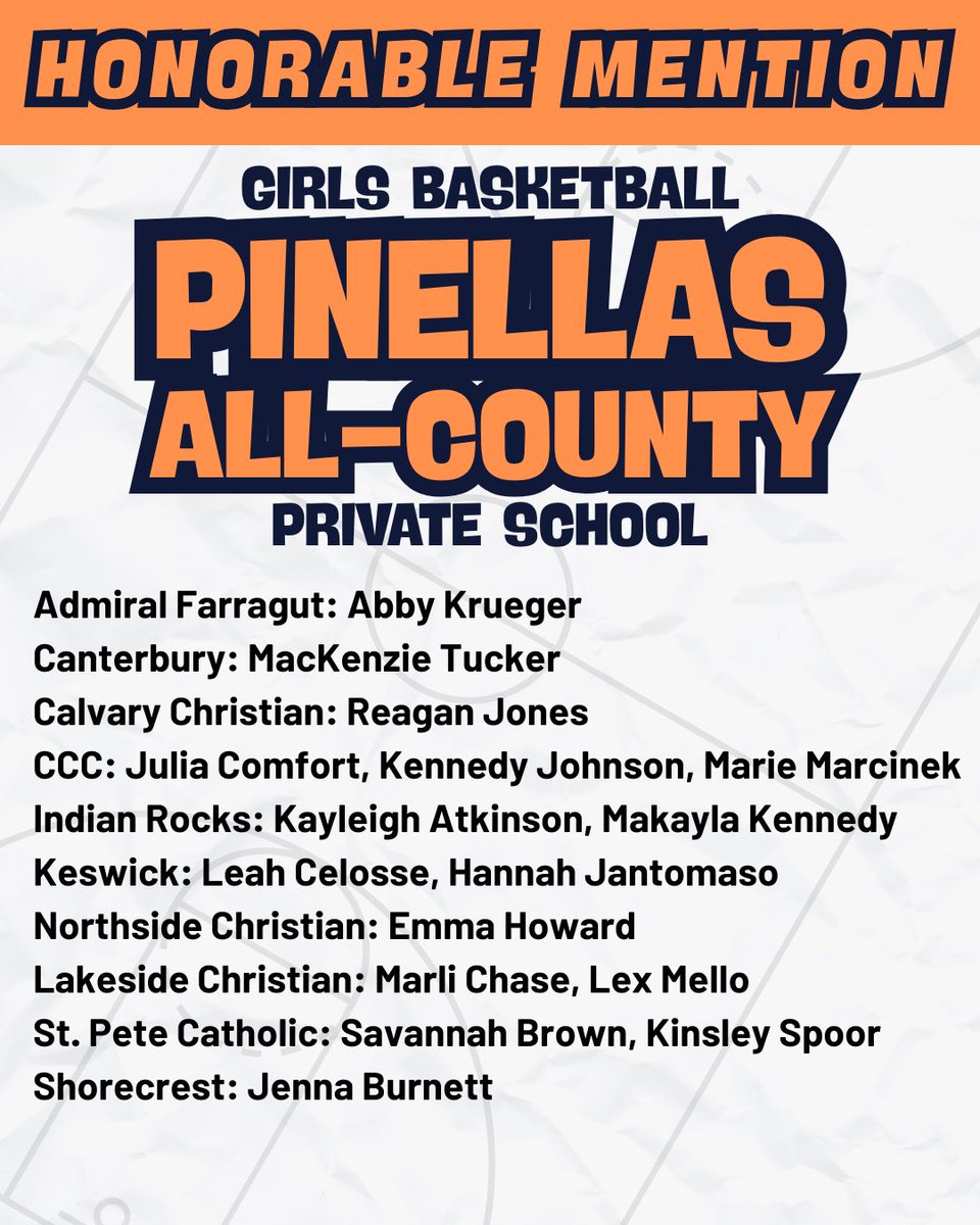 🏀 Girls Basketball - Pinellas Private School All-County selections as voted by the coaches.