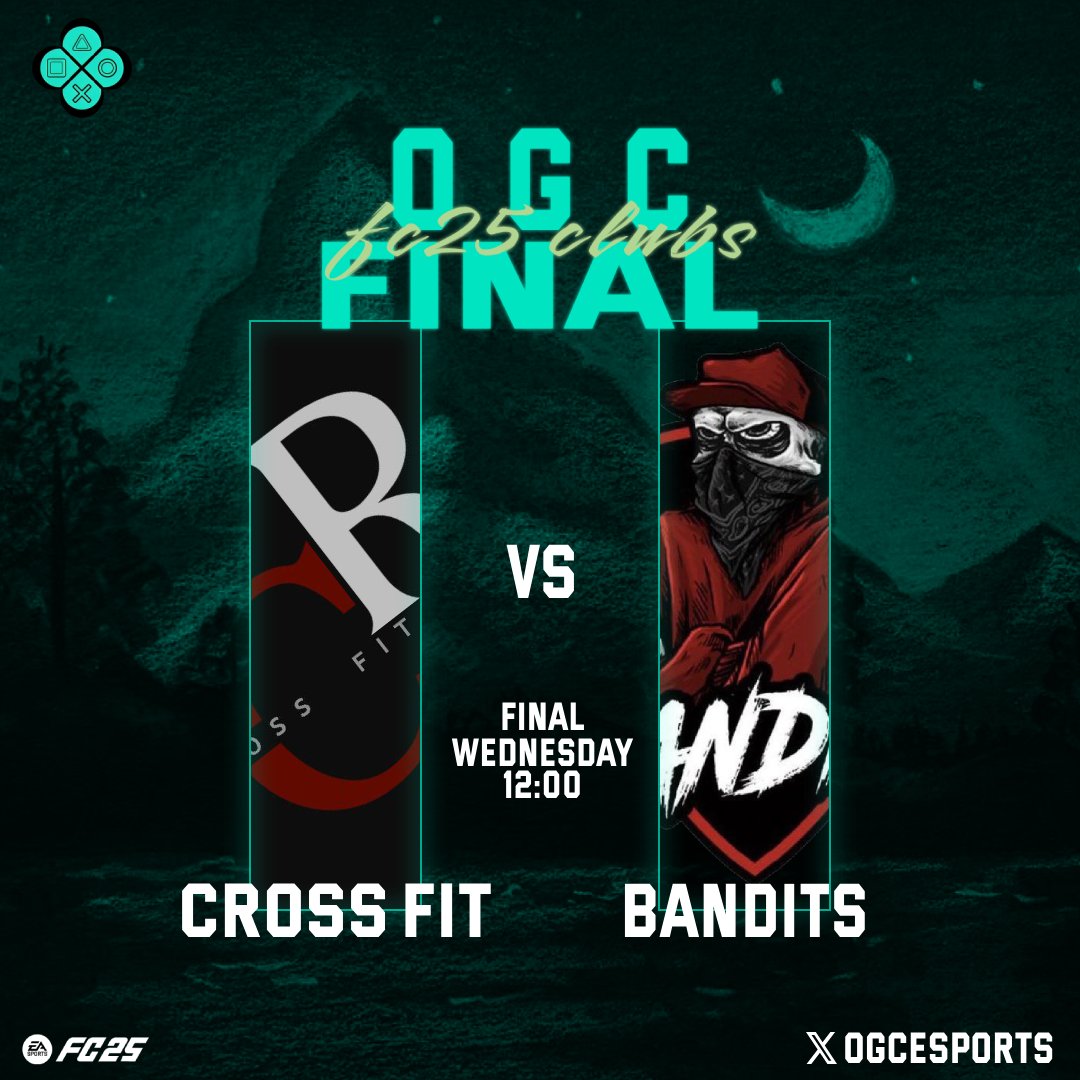 نهائي #OGC 🏅🌙. .
<a href="/_Cross_Fit/">Cross fit</a> vs <a href="/BANDITS1FC/">B A N D I T S</a>
اليوم : الاربعاء
الساعة : 12:00
الثانية لــBANDITS ام الاولى لــCross fit 🏆
بـتوفيـق لـلـفريقين 💚

 #FC25 #بروكلوب #proclubs