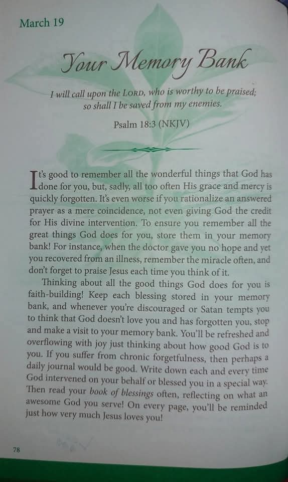 Godwakeupcall's tweet image. March 19
YOUR MEMORY BANK
#KeyText: Psalm 18:3
#By: Brenda Walsh 
#OneMinuteDailyDevotional
