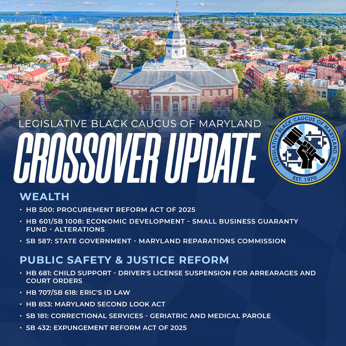 BlackCaucusMD's tweet image. Big news! This Monday’s Crossover deadline marked a major milestone for our 2025 Priority Agenda—16 of our priority bills passed their chambers! LBCMD is working hard to keep up the momentum and ensure these impactful bills cross the finish line! #Working4MD
