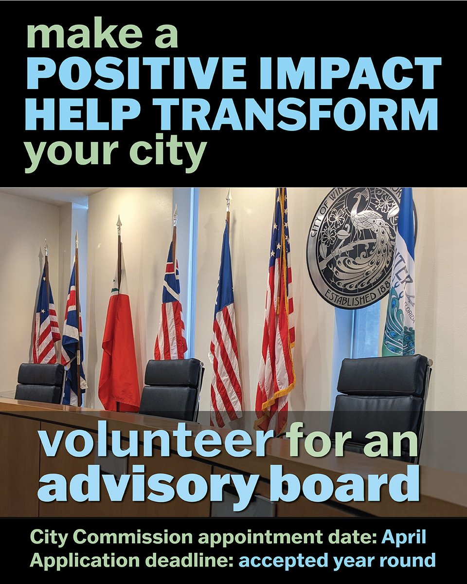 Your city needs you! APPLY NOW 👉🏻 cityofwinterpark.org/board-app

❓ Are there aspects of your neighborhood you'd like to enhance?
❓ Is something happening in the city that you wish you could change? 
❓ Are you looking to make a positive impact in your city government?
❓ Are you