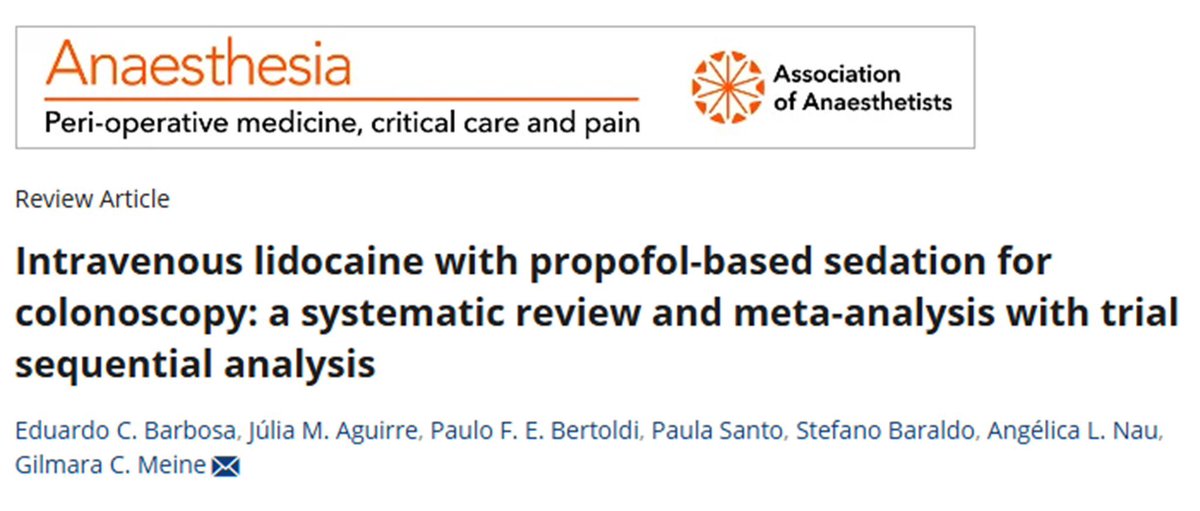 Gilmara Coelho Meine MD, MSc (@gilmarameine) on Twitter photo Could intravenous lidocaine enhance sedation for colonoscopy?
Our SRMA shows it reduces propofol use, shortens awakening time, alleviates post-procedural pain, and improves patient satisfaction. <a href="/Anaes_Journal/">ππ―π’π¦π΄π΅π©π¦π΄πͺπ’</a>
π pubmed.ncbi.nlm.nih.gov/40102176/
#MedTwitter #GITwitter Could intravenous lidocaine enhance sedation for colonoscopy?
Our SRMA shows it reduces propofol use, shortens awakening time, alleviates post-procedural pain, and improves patient satisfaction. <a href="/Anaes_Journal/">ππ―π’π¦π΄π΅π©π¦π΄πͺπ’</a>
π pubmed.ncbi.nlm.nih.gov/40102176/
#MedTwitter #GITwitter