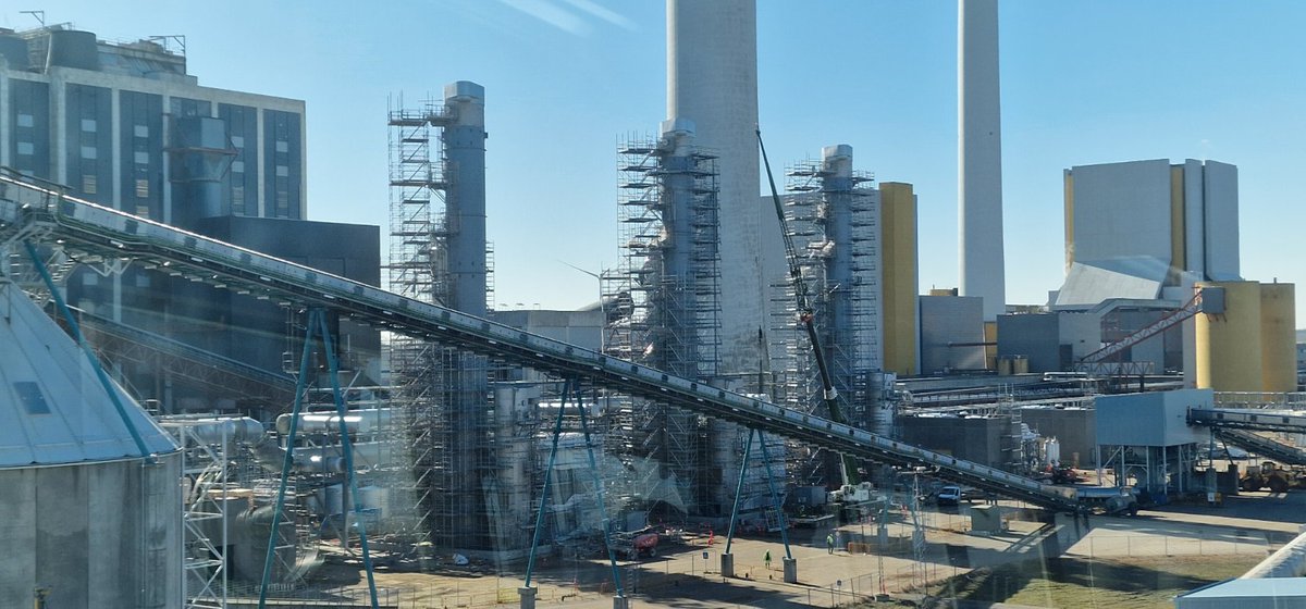 The three #CO2 Capture units at Asnæs Værket. Full operation by Jan. 26. 
280 kton per year