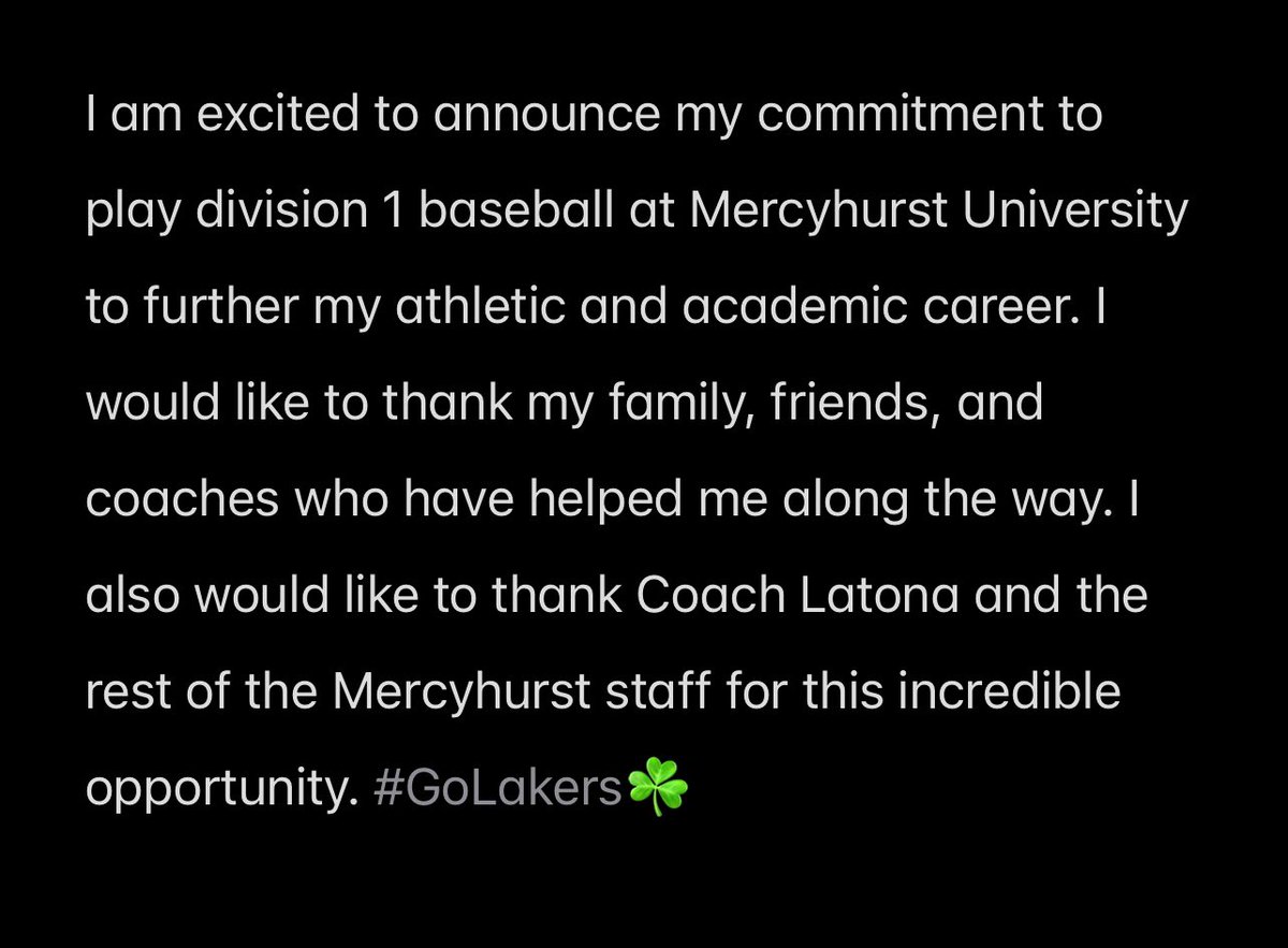 100% Committed ☘️

<a href="/JimmyLatona20/">James Latona</a> <a href="/HurstBaseball/">Mercyhurst Baseball</a>