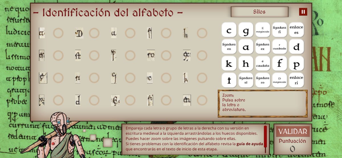 ¡Un videojuego online gratuito para aprender y practicar paleografia! 📝✍️📜

📲 bit.ly/paleografiaenv…

Podrás trabajar la lectura de diversas escrituras utilizadas en la Península Ibérica entre los siglos VI y XIII, como la visigótica, carolina, semiuncial o gótica.