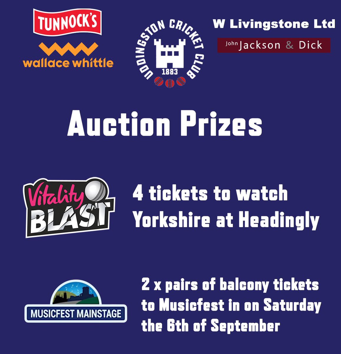 ⬇️💥 Pre bids welcome 💥 ⬇️

<a href="/wallacewhittle2/">Wallace Whittle</a> <a href="/JohnJacksonDick/">John Jackson & Dick</a> <a href="/UddyHockey/">Uddingston Hockey</a> <a href="/UddyRFC/">Uddingston RFC</a> <a href="/UddingstonCSC/">Uddingston CSC</a> <a href="/CricketScotland/">Cricket Scotland</a>

🏌️‍♂️£600 already submitted for Castle Stuart golf.⛳️

Please DM or email uddingstoncc@hotmail.co.uk if you can’t attend on Saturday evening and would like to bid.👍