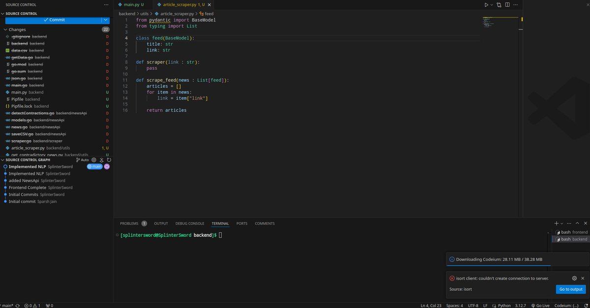 SplinterSword1's tweet image. Sometimes you mess up so bad that you have to start again.
Note to future self :-
Don't use things which are unnecessary. Keep it simple as simplicity is the most beautiful thing in the world
#webdeveloper #PythonScraping #BackEndDevelopment