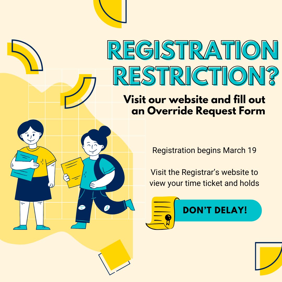 🐾Need a registration override? We have a form for that!
cs.txst.edu/resources/stud…

🐾Need to check your registration time ticket? We have a website for that, too!
registrar.txst.edu/registration/a…