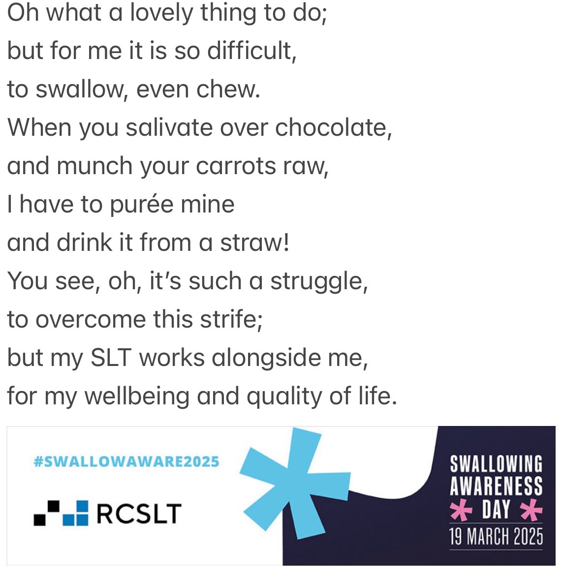 Laurette Tahmassian-Zarneh (@latahzar) on Twitter photo ๐ฉตAN ODE.
#swallowaware2025 #nhweek2025 #SLT #mySLTday #InvestinSLT #SLTat80 <a href="/RCSLT/">RCSLT ๐</a> <a href="/RCSLTLearn/">RCSLTLearn</a> ๐ฉตAN ODE.
#swallowaware2025 #nhweek2025 #SLT #mySLTday #InvestinSLT #SLTat80 <a href="/RCSLT/">RCSLT ๐</a> <a href="/RCSLTLearn/">RCSLTLearn</a>