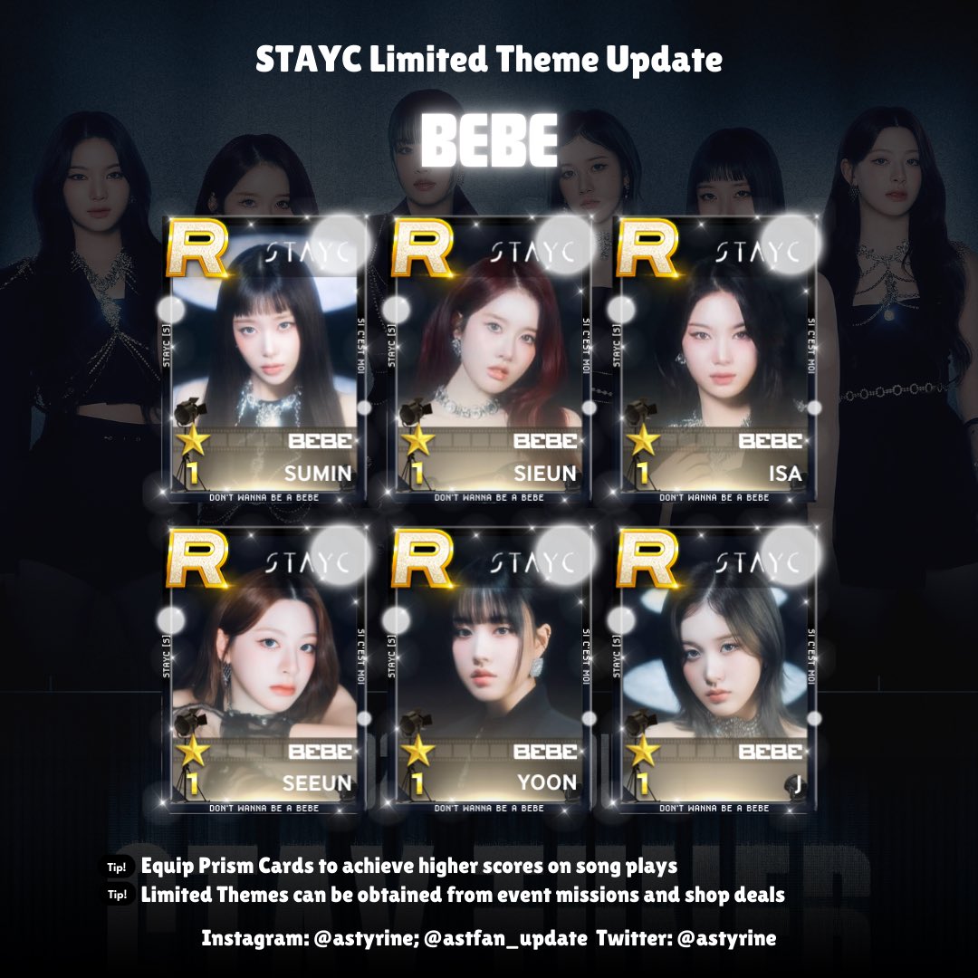 astyrine's tweet photo. NEW Fanmade Limited Edition Theme Update
BEBE - STAYC

#STAYC #스테이씨 #SUMIN #SIEUN #ISA #SEEUN #YOON #J #수민 #시은 #아이사 #세은 #윤 #제이 #superstarfanmade #superstaredits #kpop #fyp https://t.co/ez0Y0VYO4v
