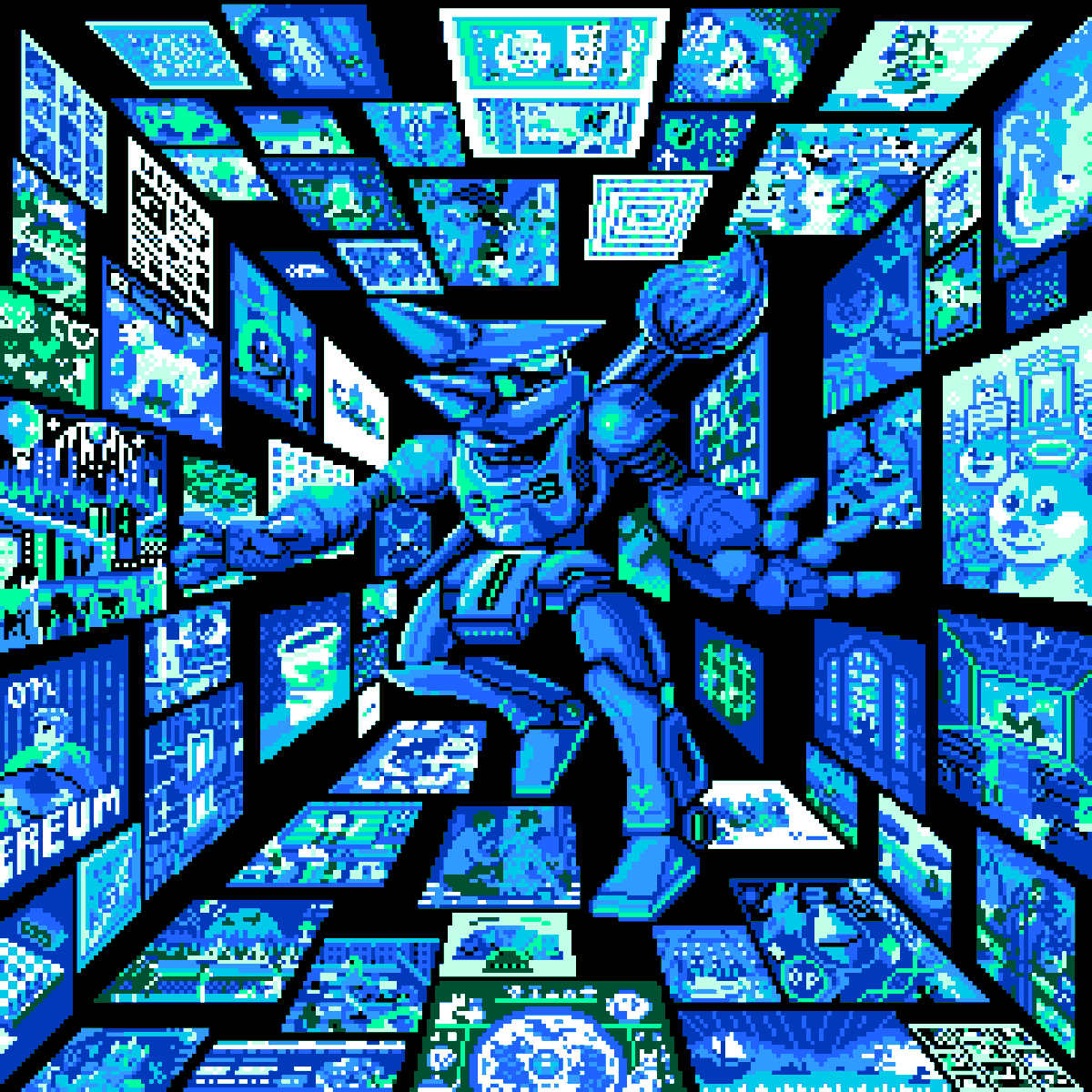 0xNader's tweet image. Today&apos;s @basepaint_xyz is meta af

Every canvas shown is a mini version of a different day on BasePaint 🖼️